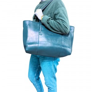 Bolso shopper de piel bovina "VERONA" azul petróleo