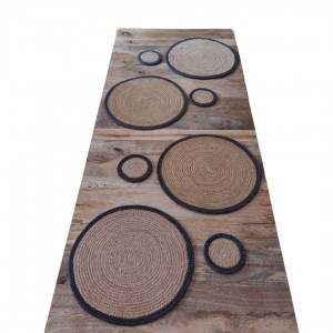 Conjunto de 4 manteles y posavasos de yute, acabado Gris Oscuro