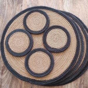 Conjunto de 4 manteles y posavasos de yute, acabado Gris Oscuro
