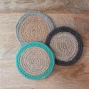 Conjunto de 4 manteles y posavasos de yute, acabado Turquesa