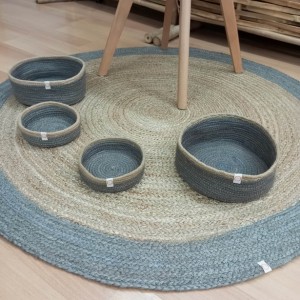 ¡Conjunto en promoción! Alfombra redonda de 120cm Gris plata + 4 Cestas