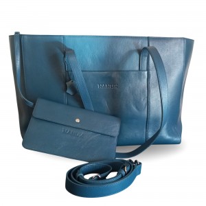 Bolso shopper de piel bovina "VERONA" azul petróleo